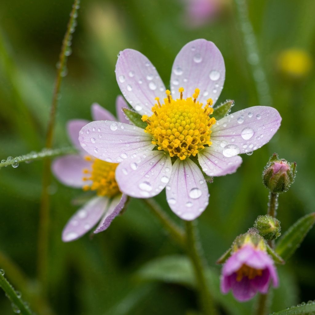 Alpenblumen mit Tautropfen